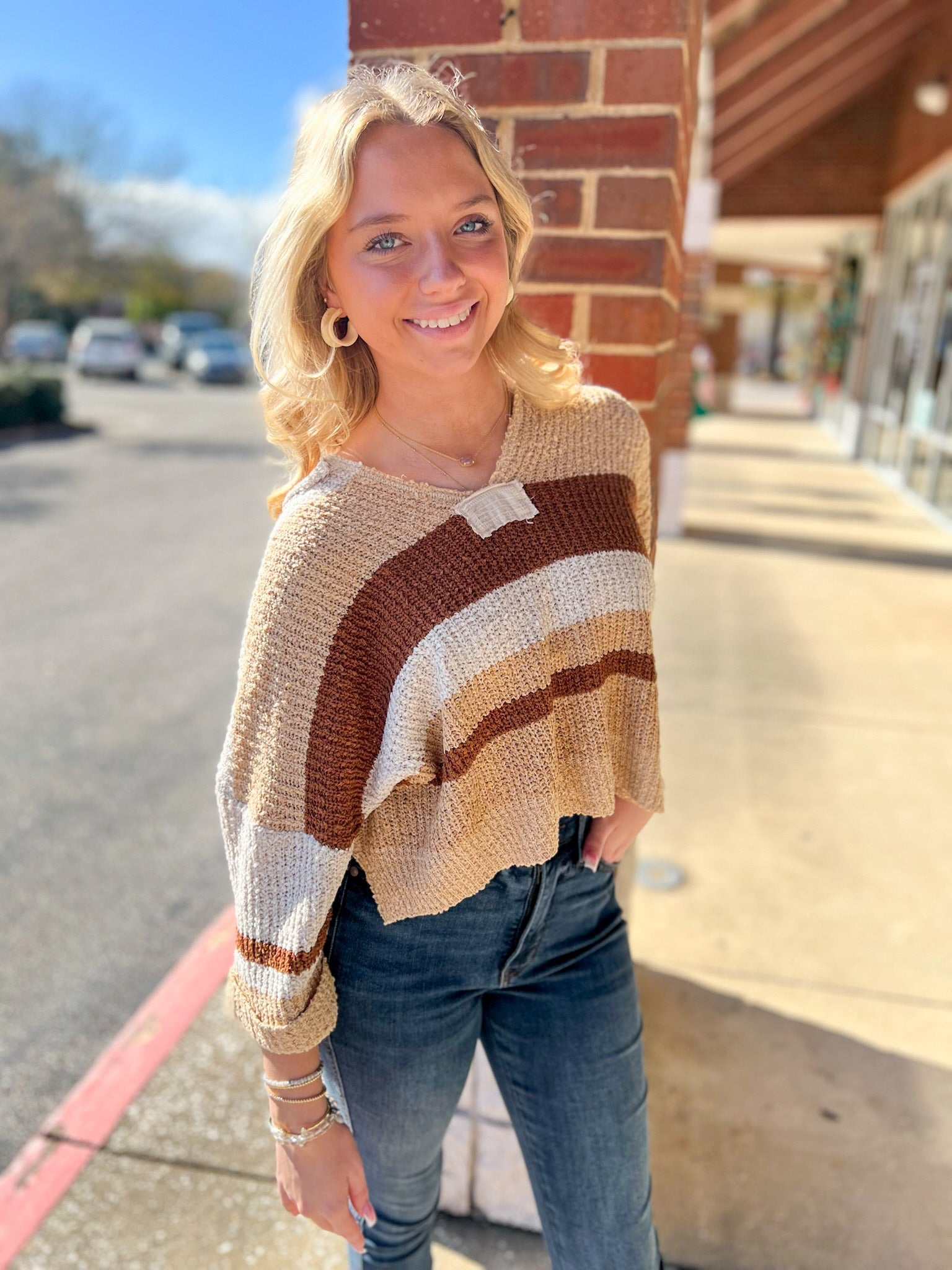 Feels Like Home Cocoa Striped Loose Fit Sweater - A'Bekah's Boutique