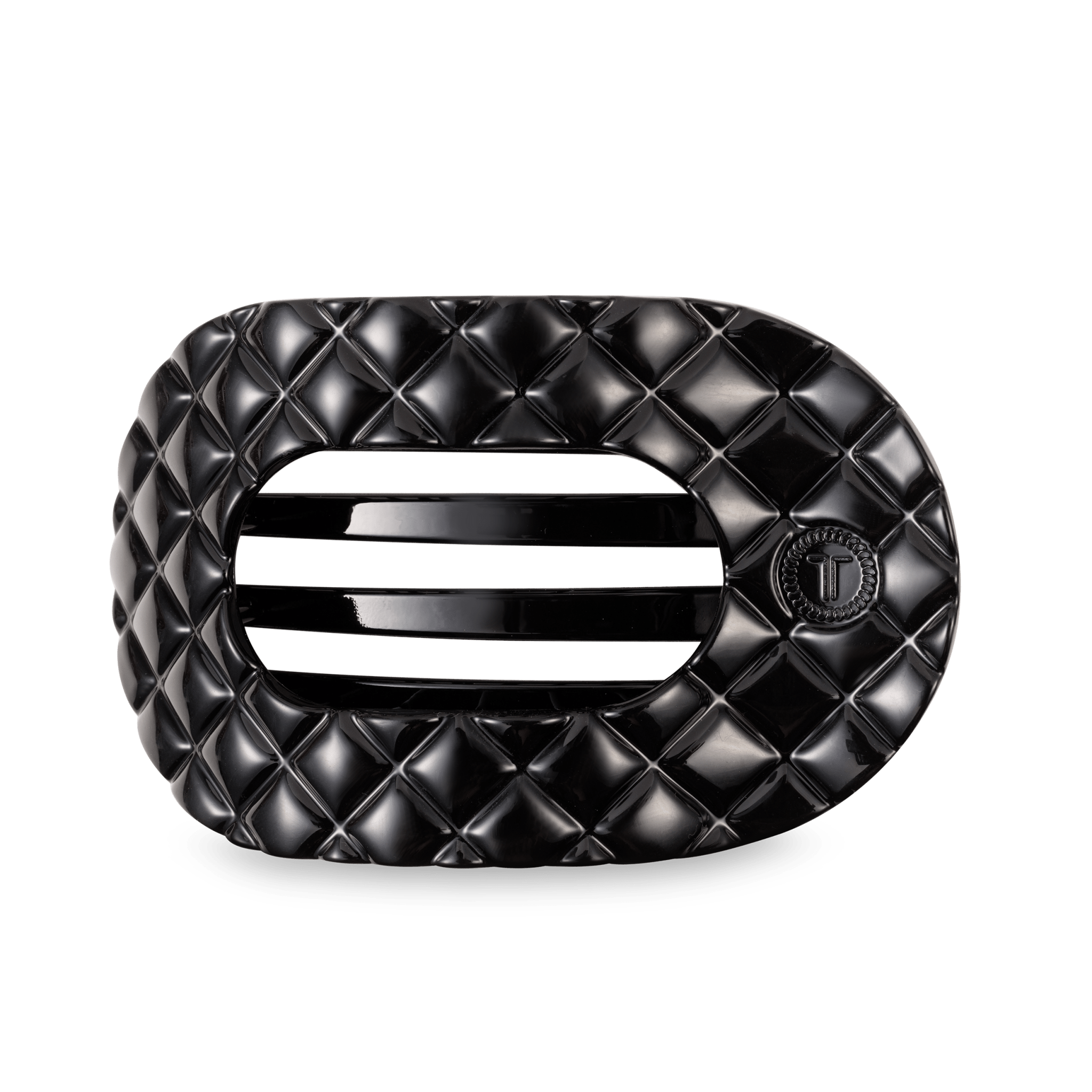 Flat Round Hair Clip | Large | Jet Black Quilted - A'Bekah's Boutique