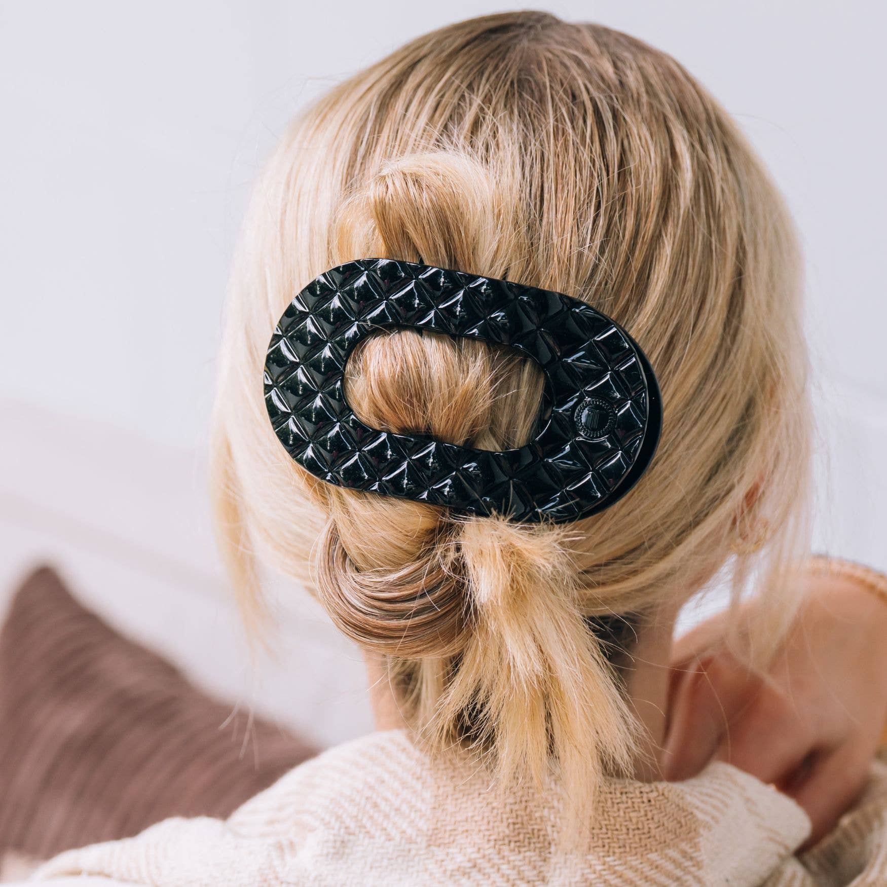 Flat Round Hair Clip | Large | Jet Black Quilted - A'Bekah's Boutique