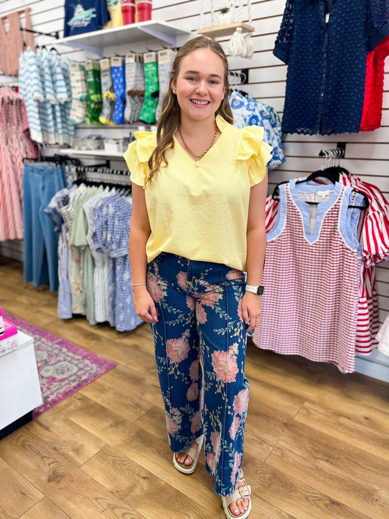 Floral Wide Leg Denim Pants - A'Bekah's Boutique
