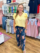 Floral Wide Leg Denim Pants - A'Bekah's Boutique