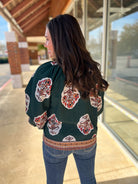 Forest Green Boho Print Top with 3/4 Length Sleeves - A'Bekah's Boutique