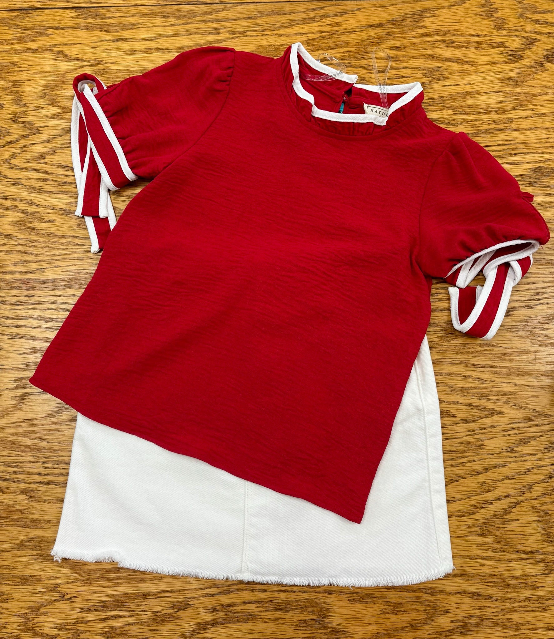 Forever Friend Girls Red Top with Contrast Piping and Tie Sleeves - A'Bekah's Boutique