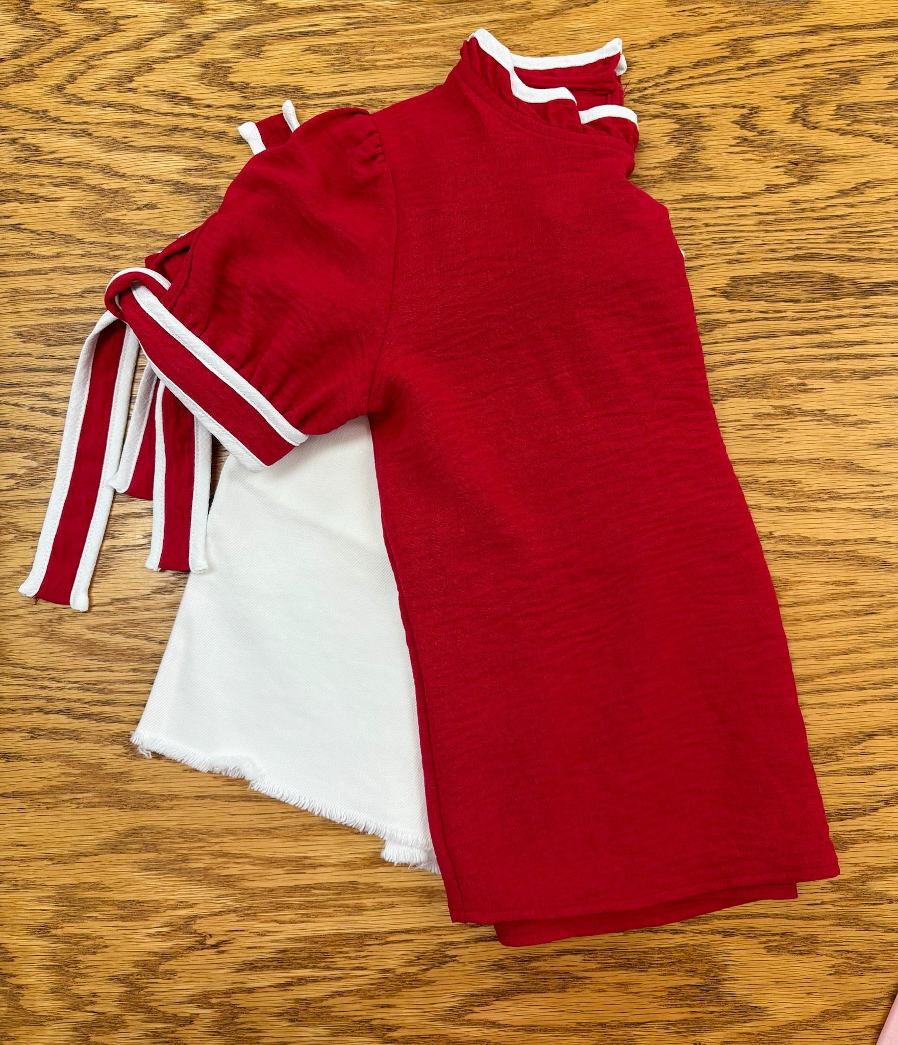 Forever Friend Girls Red Top with Contrast Piping and Tie Sleeves - A'Bekah's Boutique
