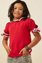 Forever Friend Girls Red Top with Contrast Piping and Tie Sleeves - A'Bekah's Boutique