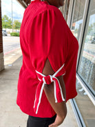 Forever Friends Red Top with Contrast Piping and Tie Sleeves (C) - A'Bekah's Boutique