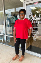 Forever Friends Red Top with Contrast Piping and Tie Sleeves (C) - A'Bekah's Boutique