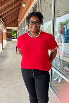 Forever Friends Red Top with Contrast Piping and Tie Sleeves (C) - A'Bekah's Boutique
