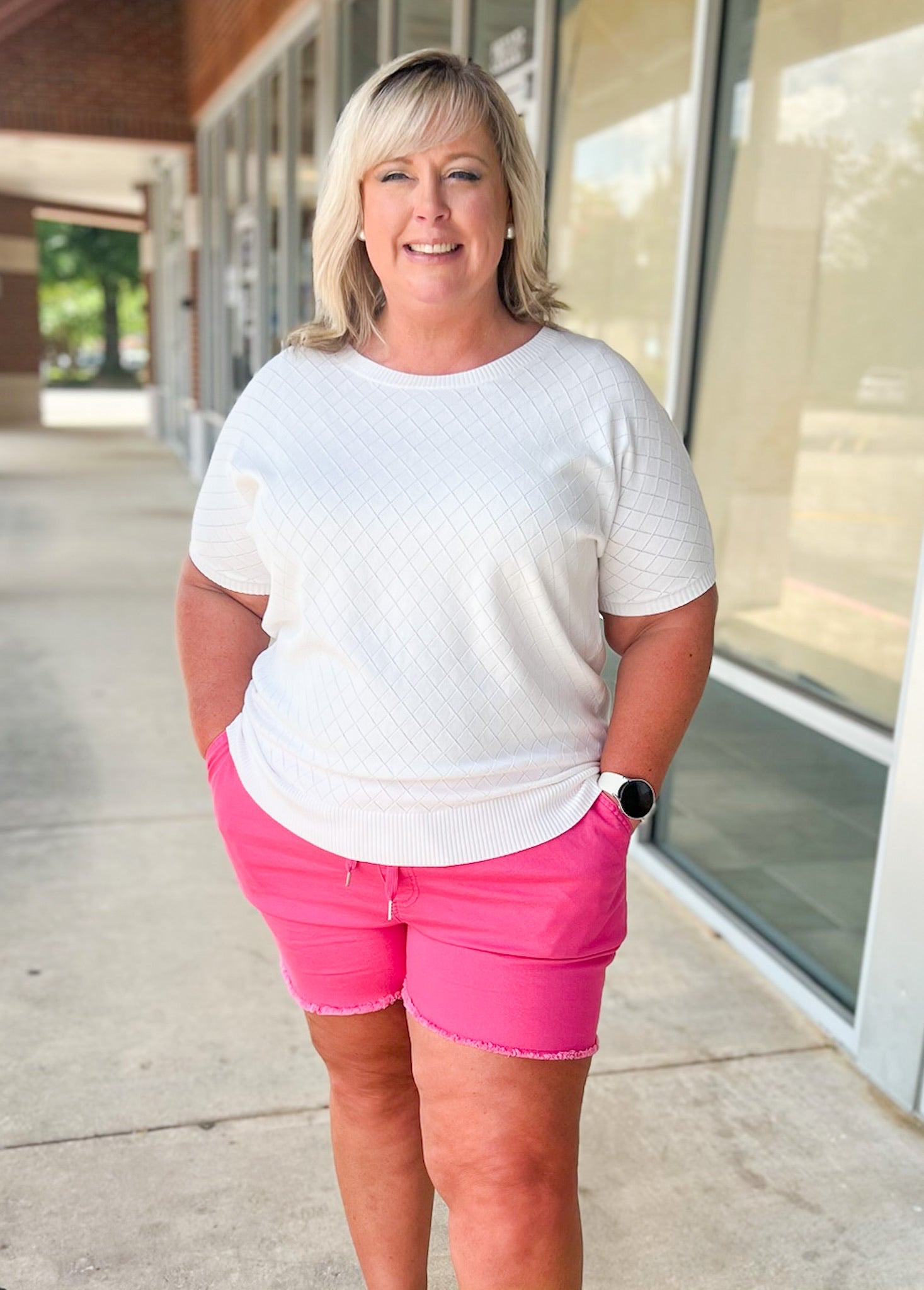 Forget About It Pink Frayed Hem Pull On Jogger Shorts (C) - A'Bekah's Boutique
