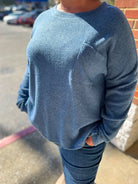Found Out About You Dusty Blue Ribbed Hacci Sweater (C) - A'Bekah's Boutique