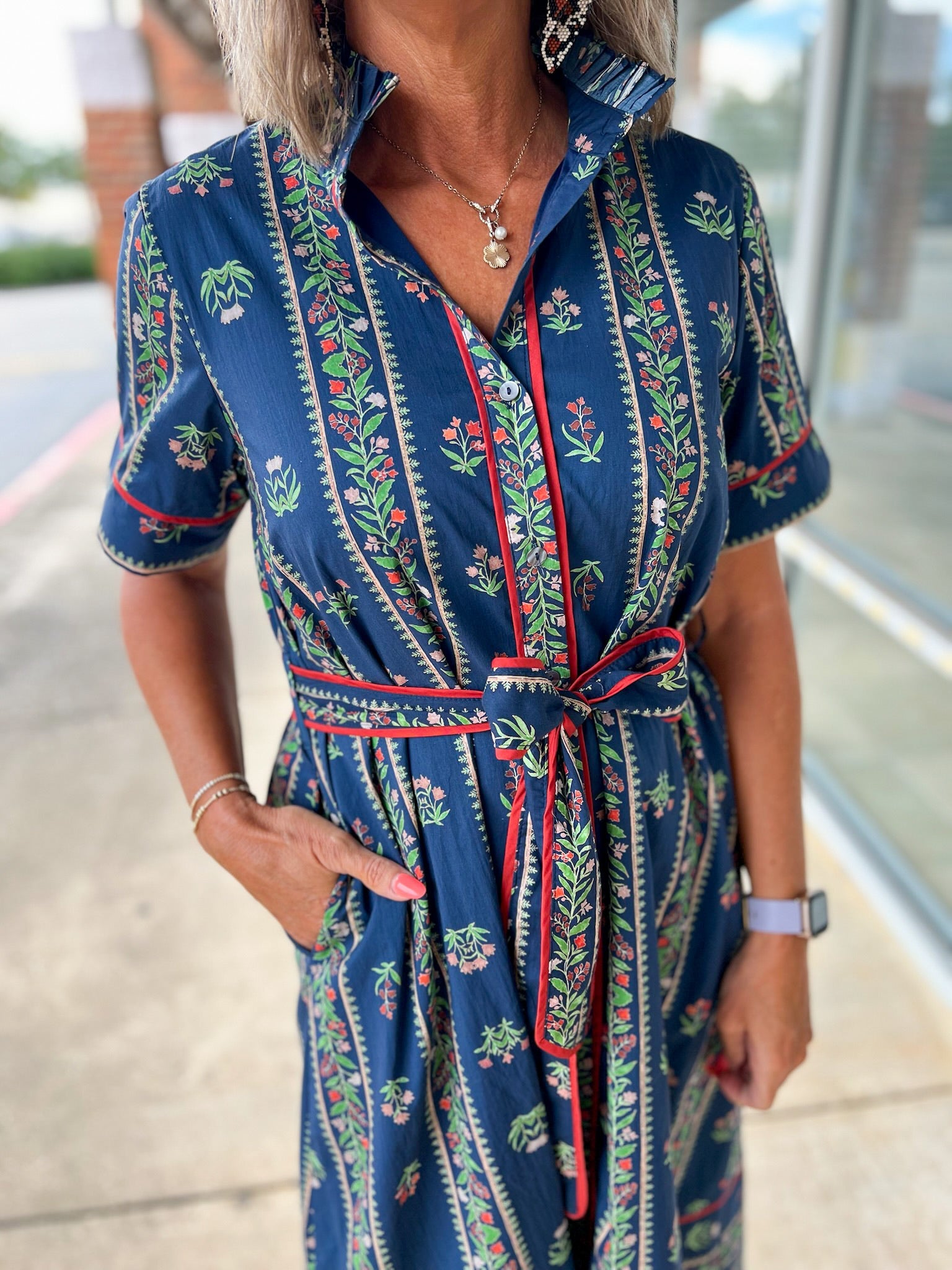 Free To Be Navy Floral Short Sleeve Midi Dress - A'Bekah's Boutique