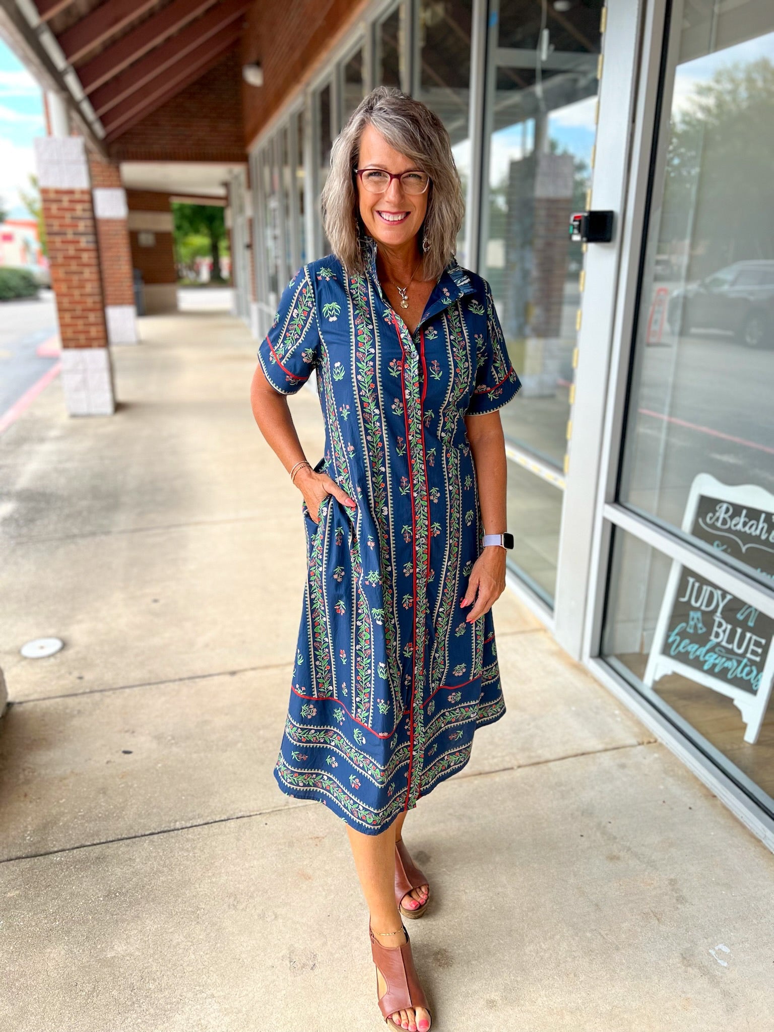 Free To Be Navy Floral Short Sleeve Midi Dress - A'Bekah's Boutique