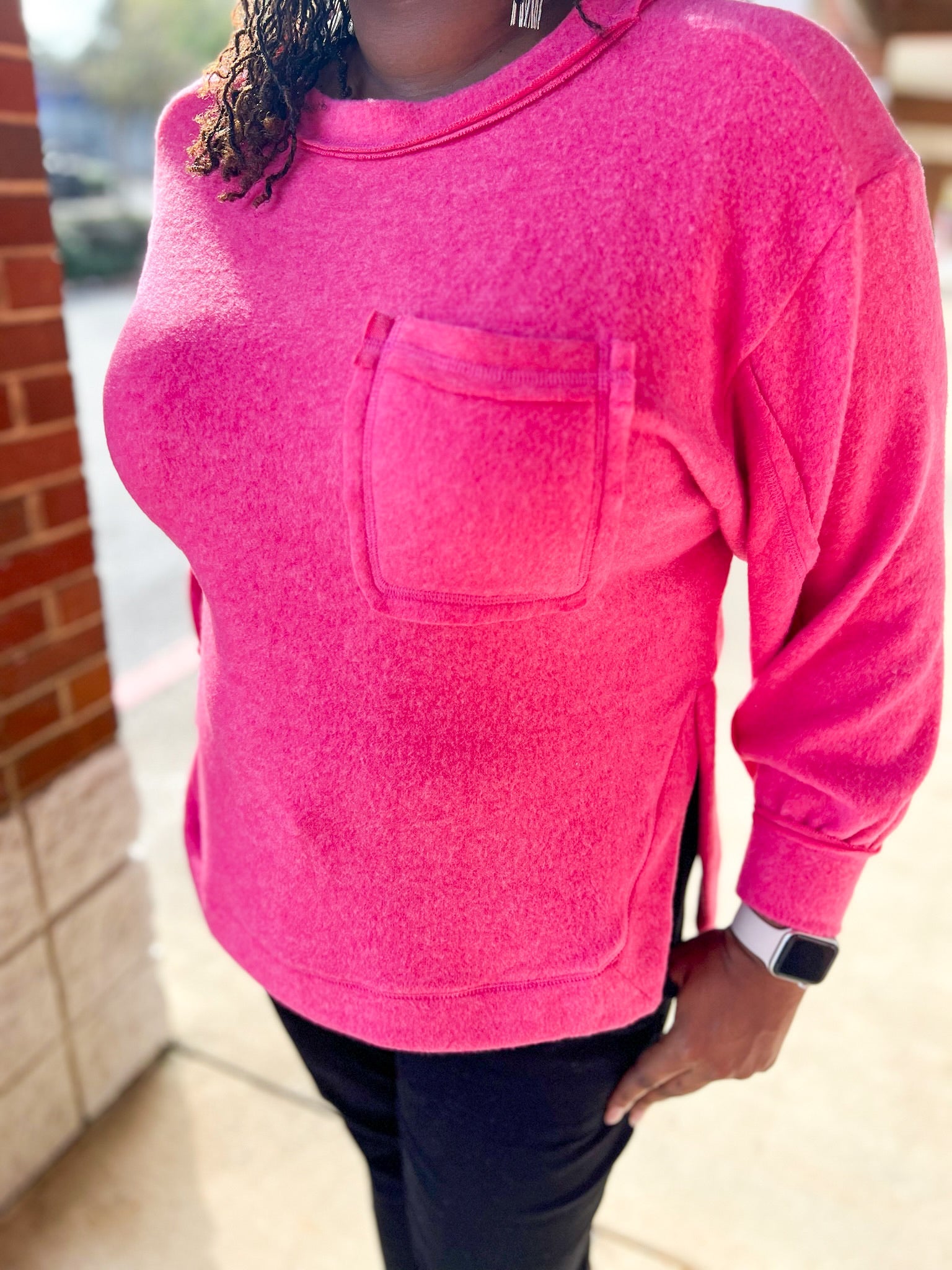 Fuchsia Brushed Hacci Hi - Low Hem Sweater - A'Bekah's Boutique