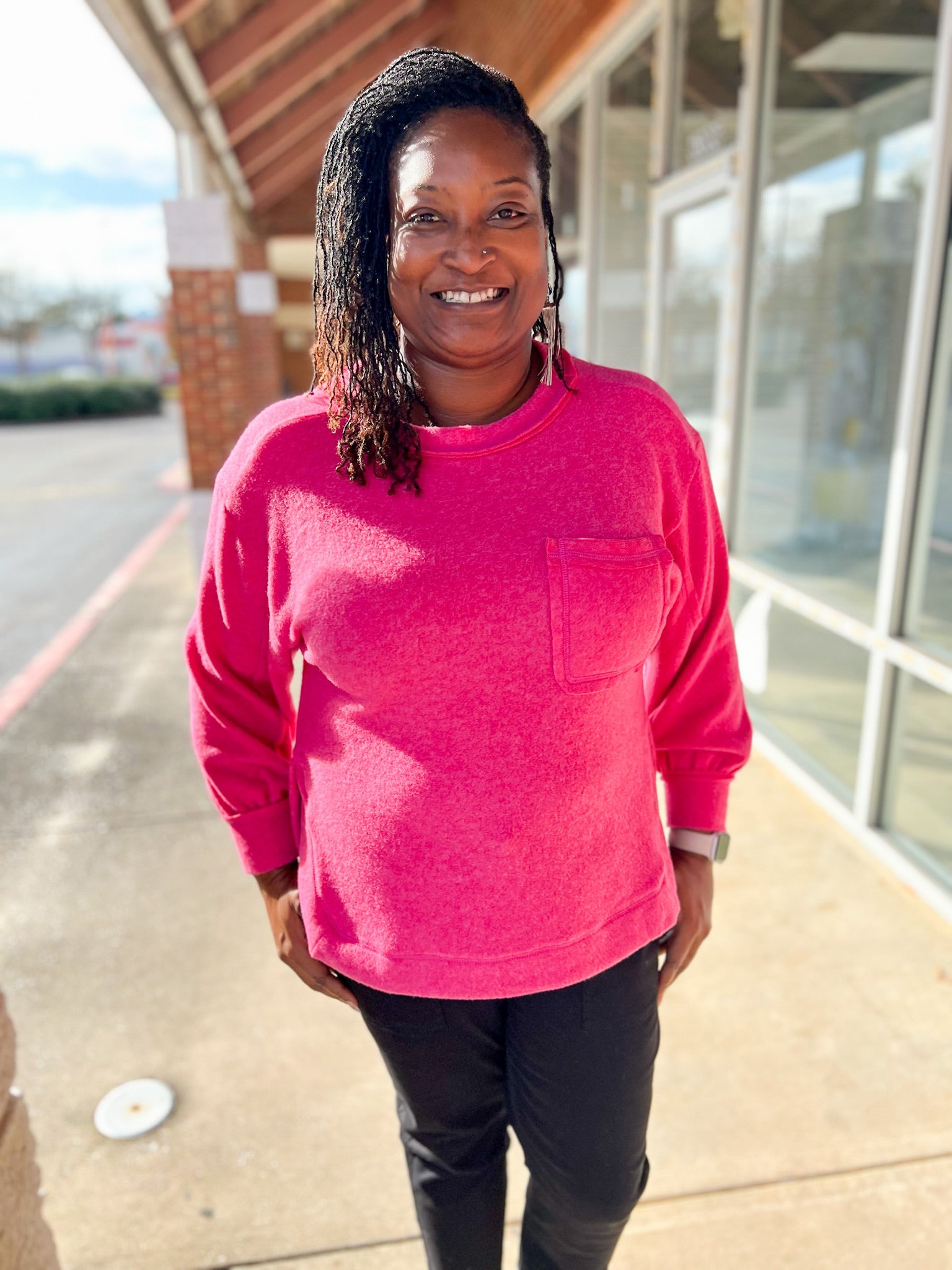 Fuchsia Brushed Hacci Hi - Low Hem Sweater - A'Bekah's Boutique