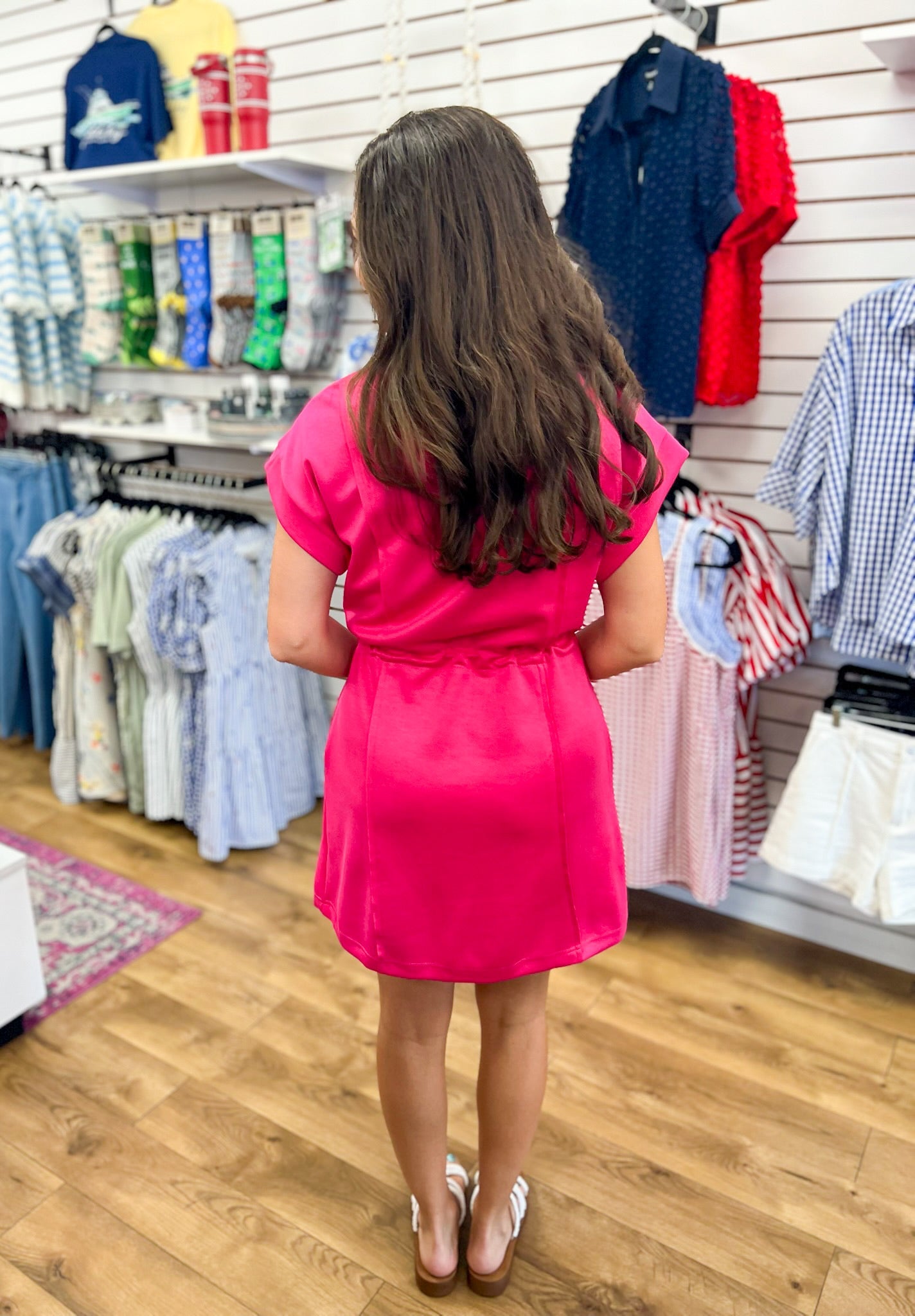 Fuchsia Luxe Knit Dress with Drawstring Waist - A'Bekah's Boutique