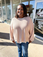 Gaining Confidence Taupe and Cream Sweater with Contrast Scalloped Trim (C) - A'Bekah's Boutique