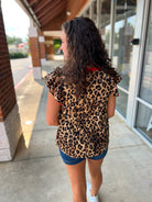 Game On Leopard Print Ruffle Sleeve Top with Red Contrast Placket - A'Bekah's Boutique