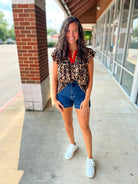 Game On Leopard Print Ruffle Sleeve Top with Red Contrast Placket - A'Bekah's Boutique