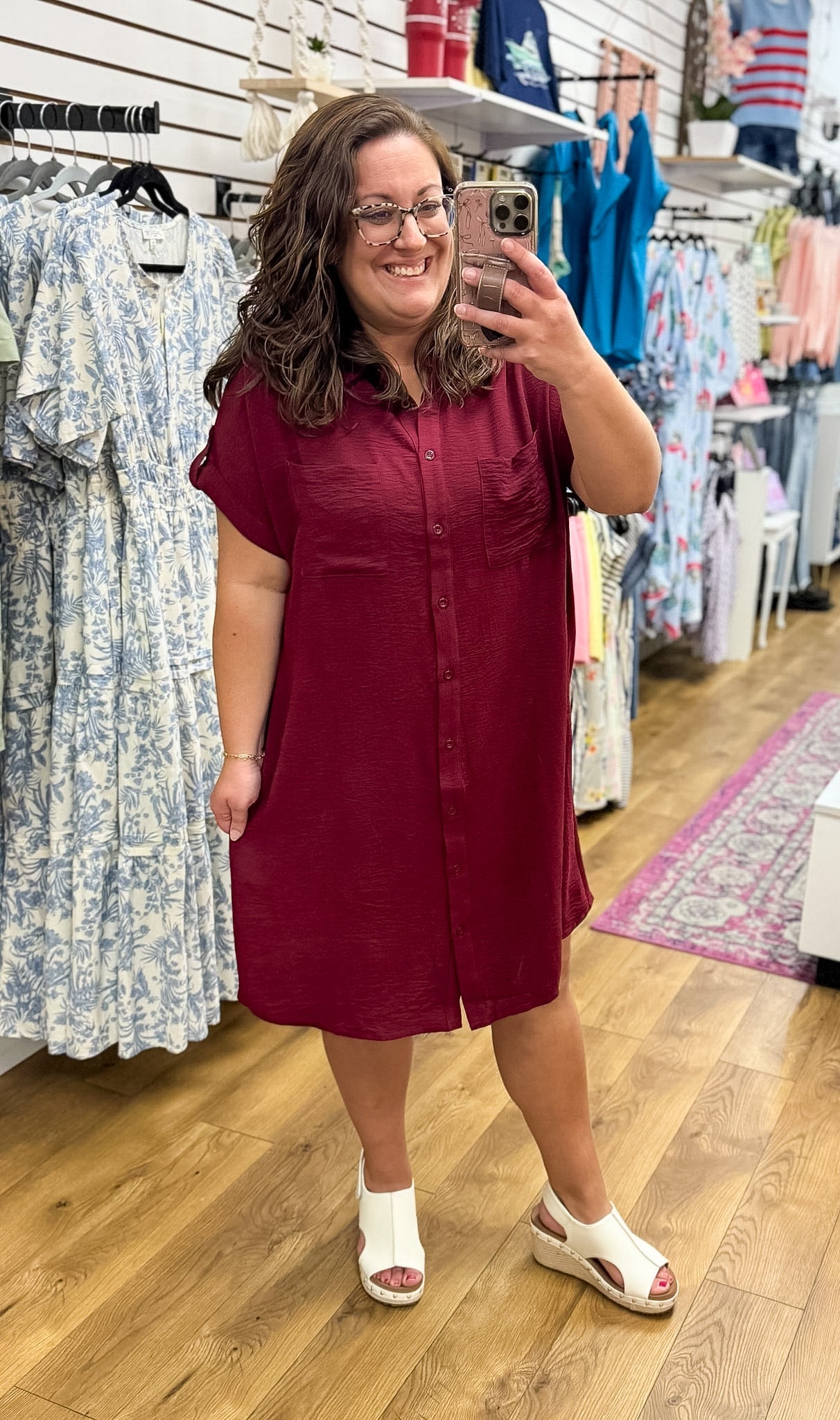 Garnet Button Down Short Sleeve Shirt Dress - A'Bekah's Boutique