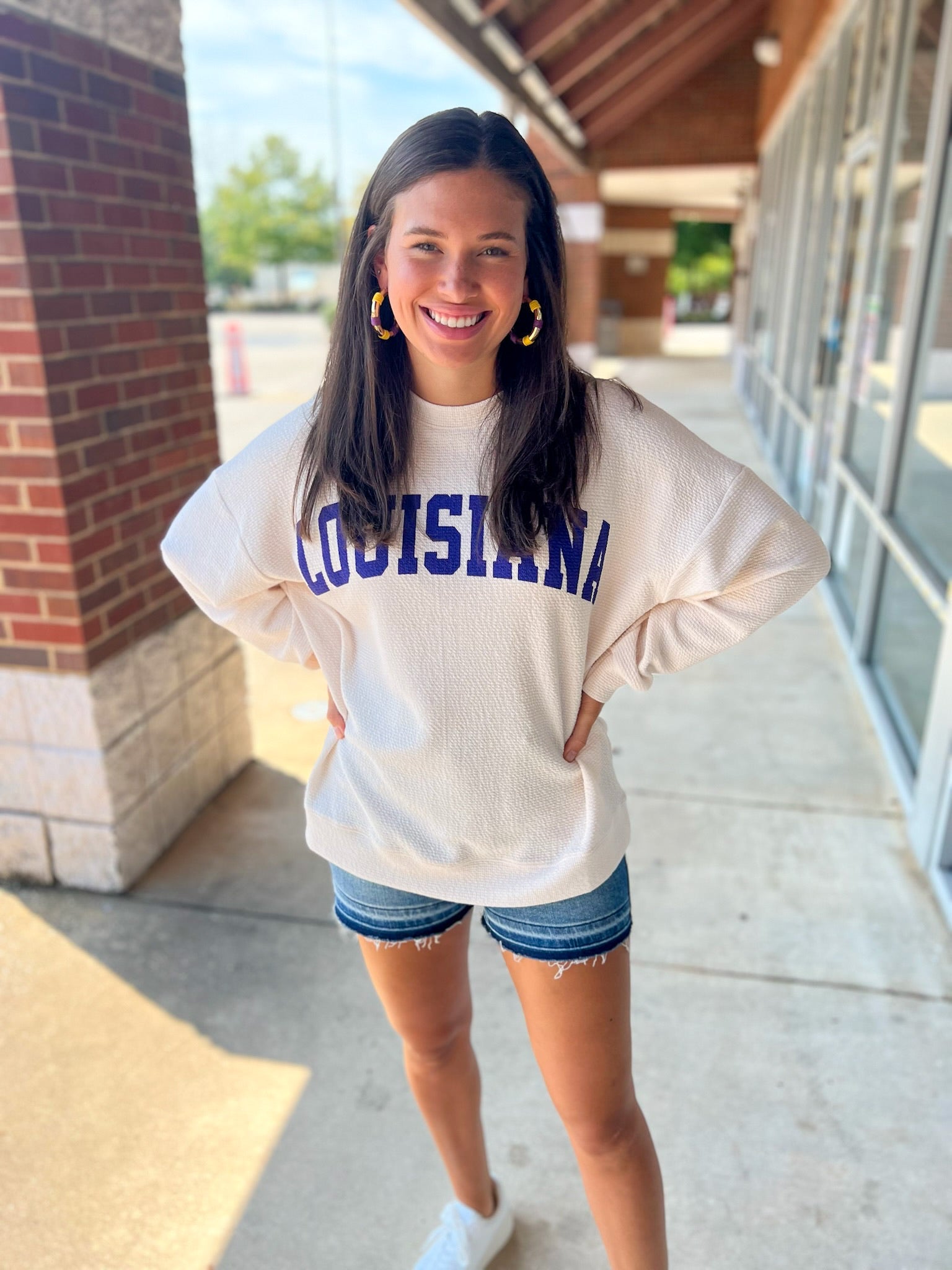 Geaux Tigers Cream Cloudy Knit Louisiana Sweatshirt - A'Bekah's Boutique