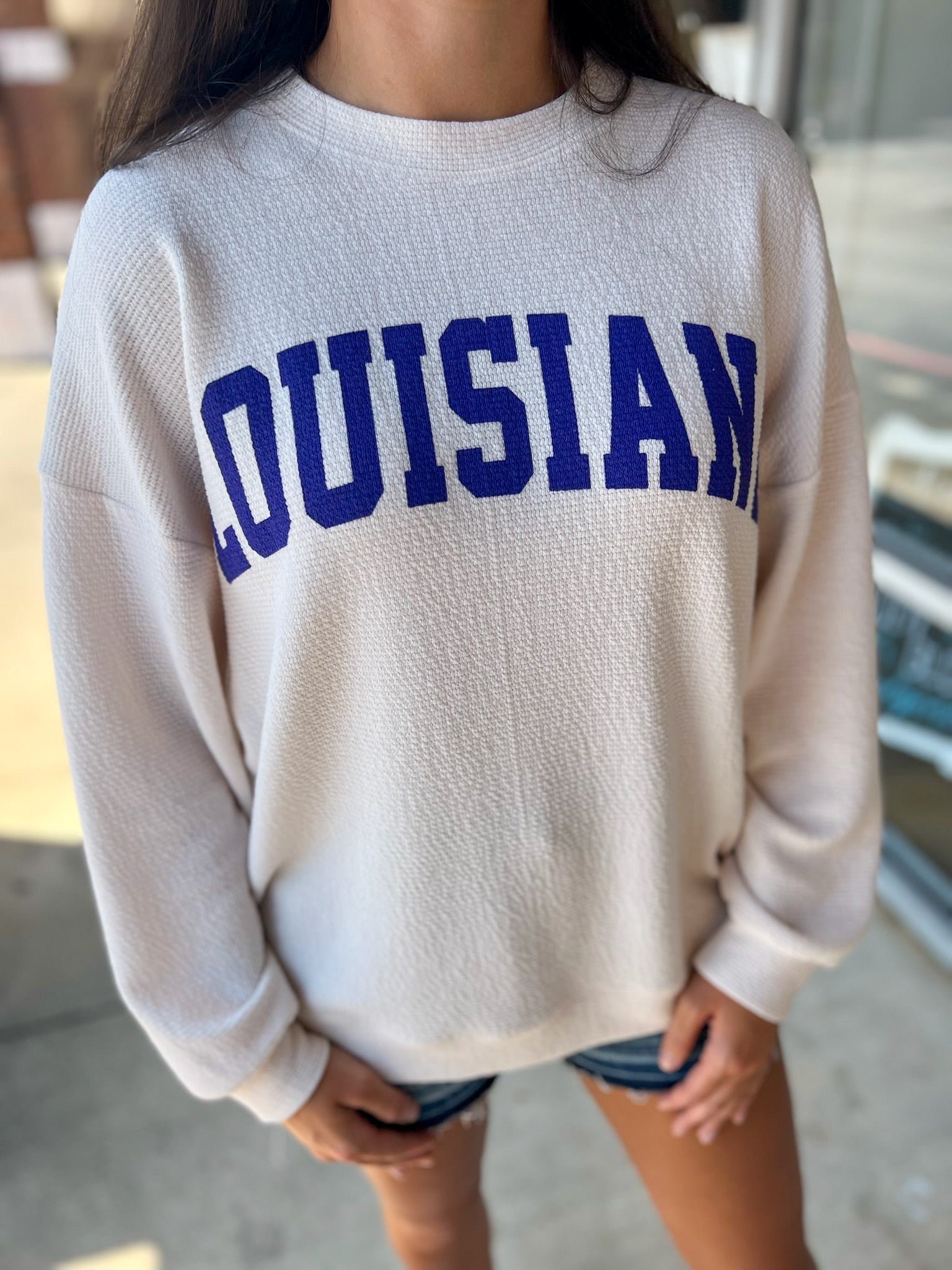 Geaux Tigers Cream Cloudy Knit Louisiana Sweatshirt - A'Bekah's Boutique