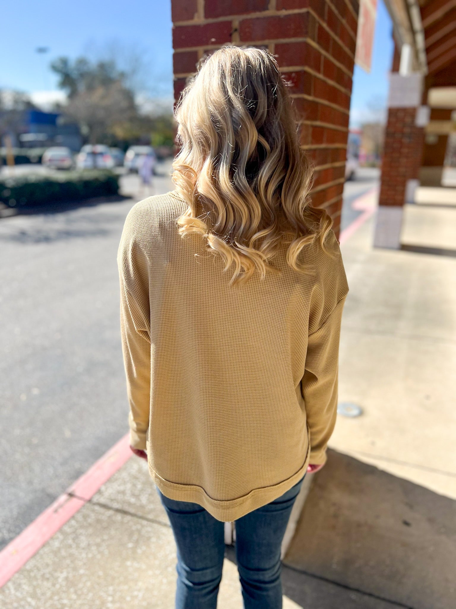 Get Going Khaki Waffle Knit Long Sleeve Henley Top - A'Bekah's Boutique
