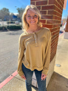 Get Going Khaki Waffle Knit Long Sleeve Henley Top - A'Bekah's Boutique