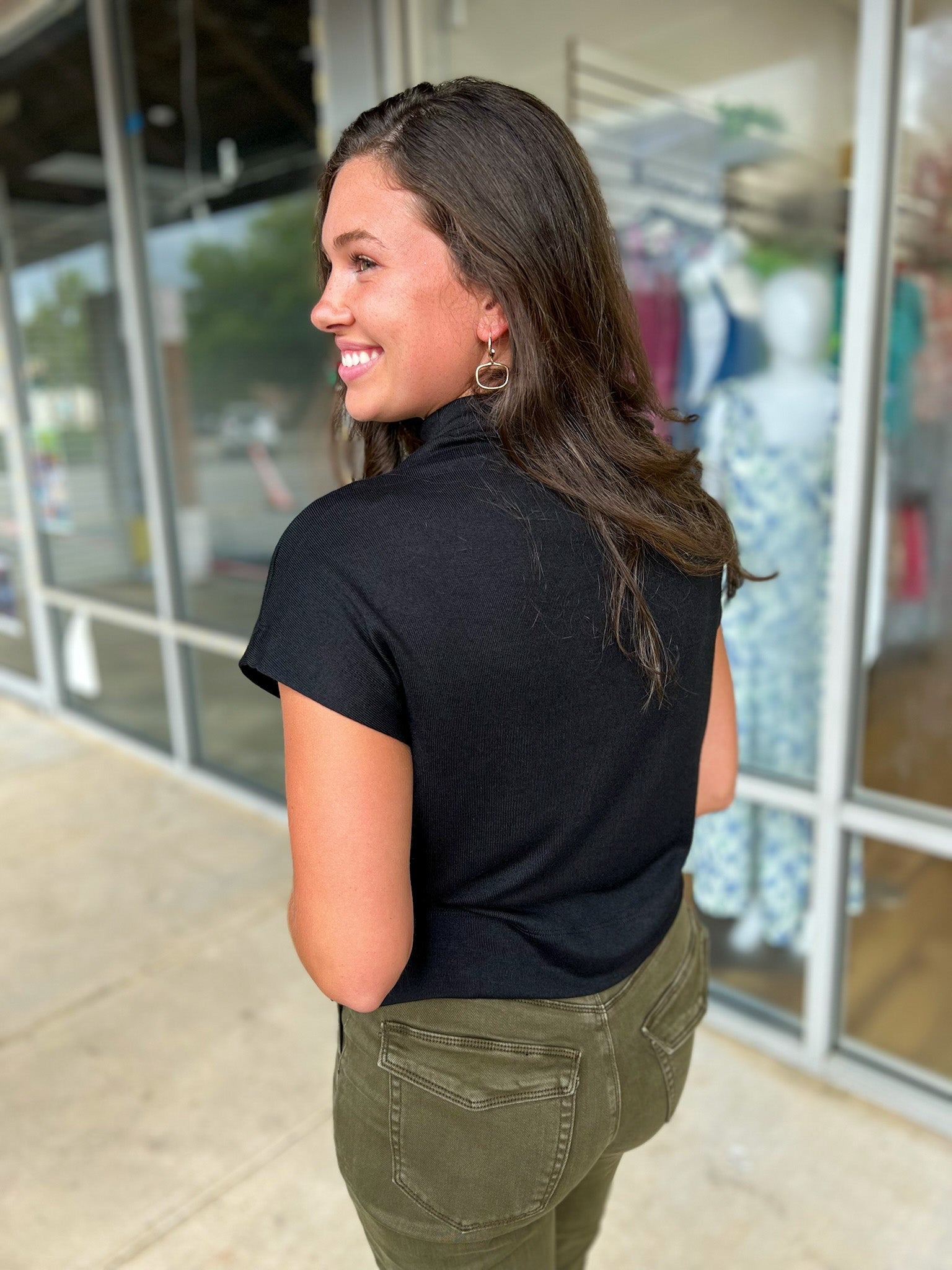Get The Notion Black Short Sleeve Mock Neck Top - A'Bekah's Boutique