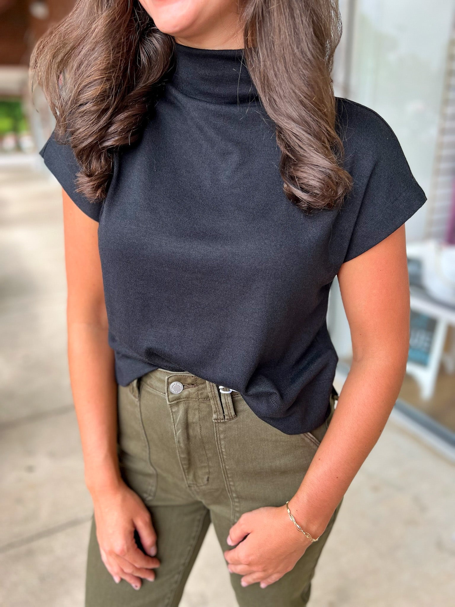 Get The Notion Black Short Sleeve Mock Neck Top - A'Bekah's Boutique