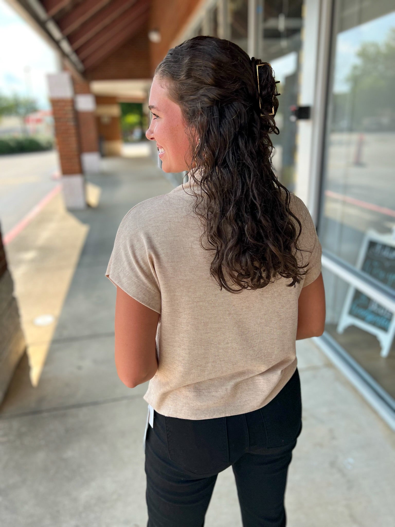 Get The Notion Oatmeal Short Sleeve Mock Neck Top - A'Bekah's Boutique