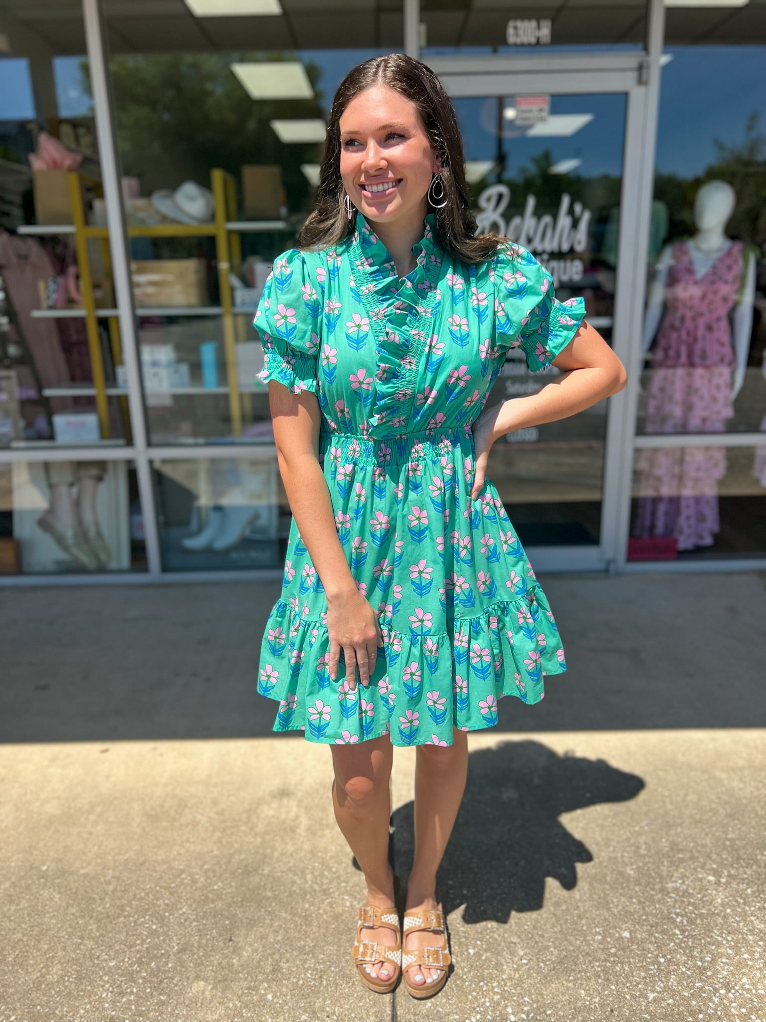 Get Their Attention Green Floral Tiered Dress - A'Bekah's Boutique