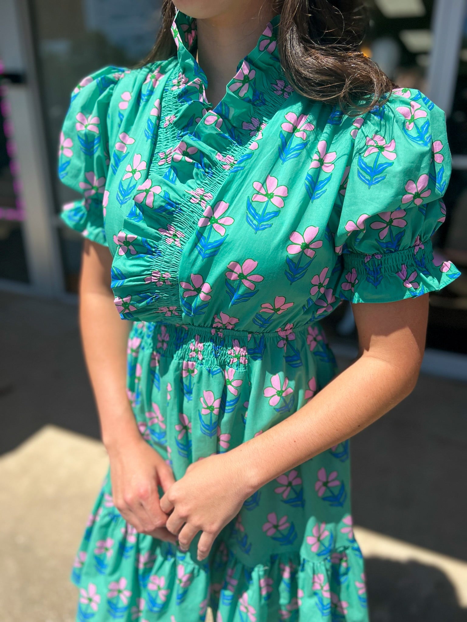 Get Their Attention Green Floral Tiered Dress - A'Bekah's Boutique