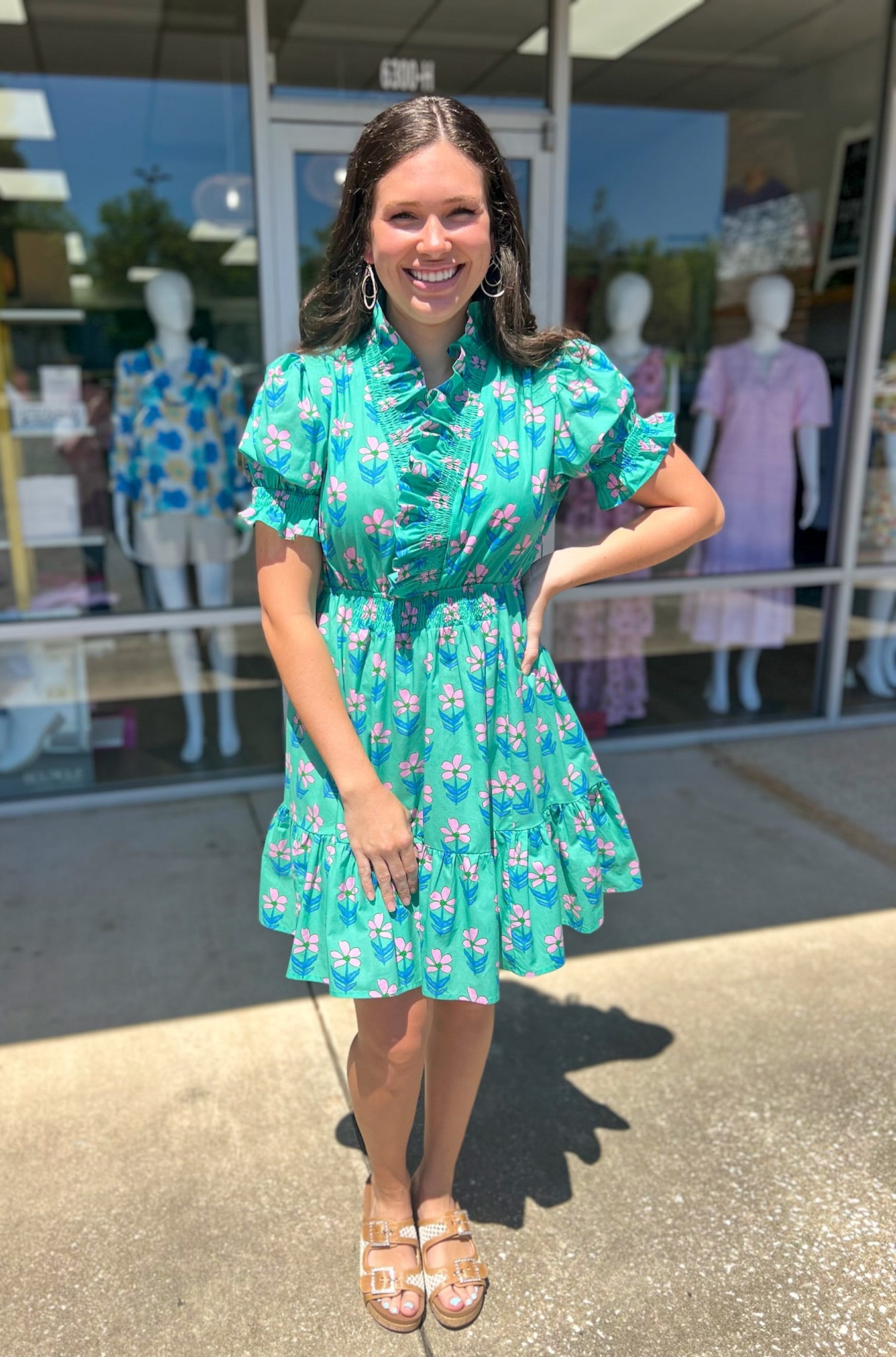 Get Their Attention Green Floral Tiered Dress - A'Bekah's Boutique