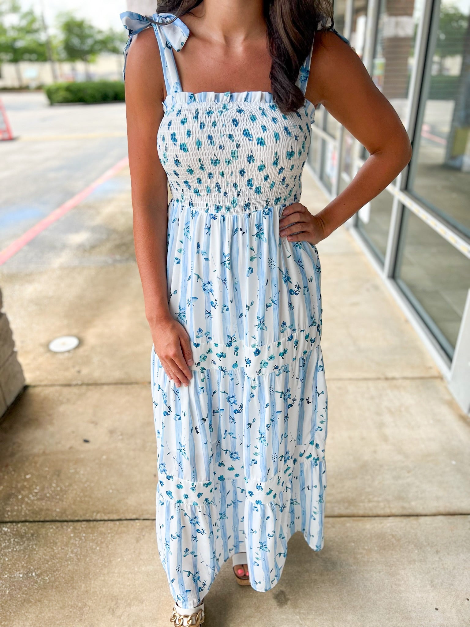 Get Them Talking Blue Floral Tiered Maxi Dress - A'Bekah's Boutique