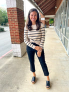 Give Me A Minute Sand Sweater with Black Stripes - A'Bekah's Boutique