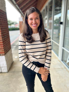 Give Me A Minute Sand Sweater with Black Stripes - A'Bekah's Boutique