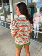 Going With It Ecru Floral V - Neck Top with Banded Puff Sleeves (R) - A'Bekah's Boutique