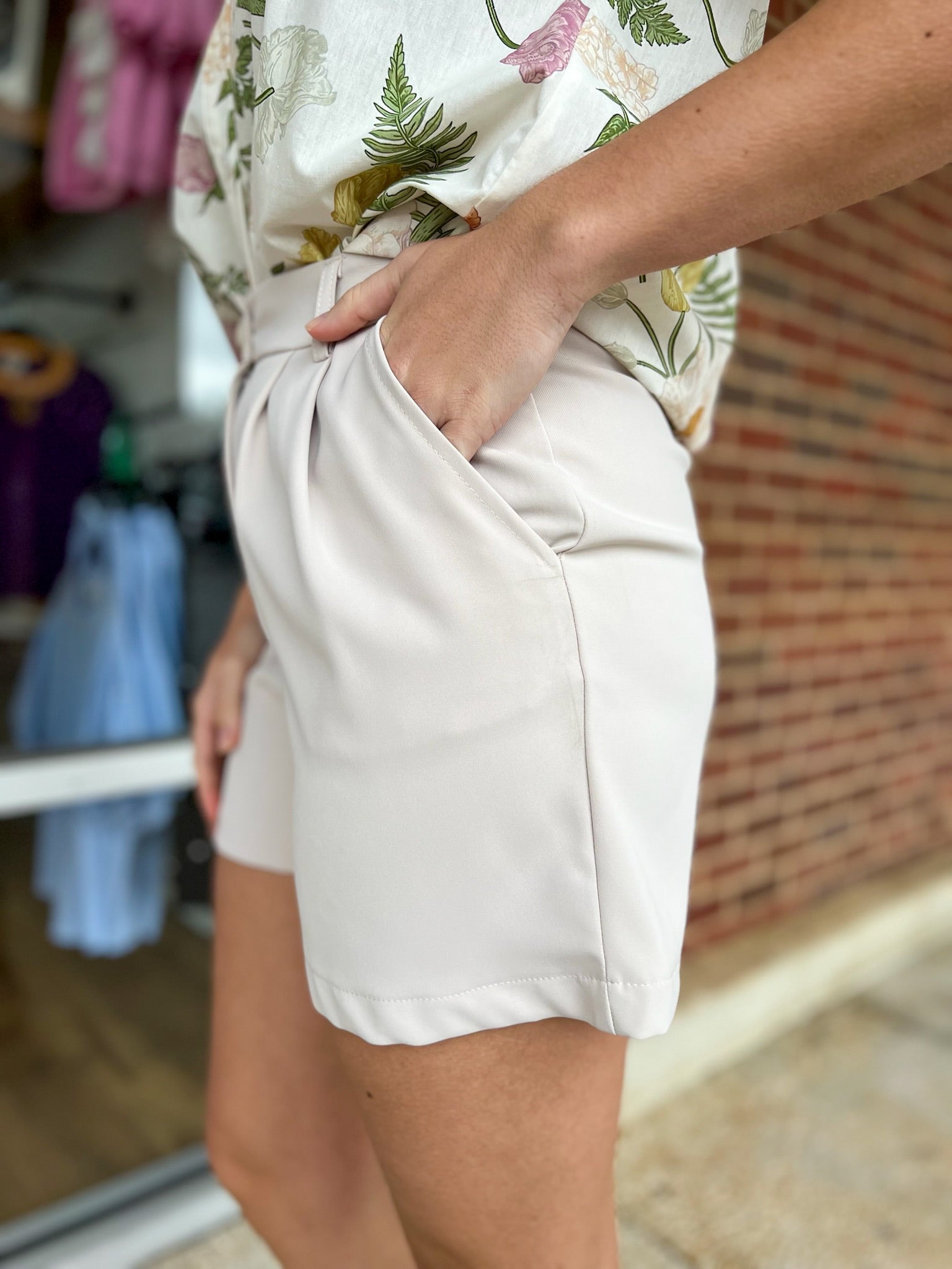 Going With You Cream Pleat Front Shorts - A'Bekah's Boutique