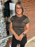 Gold Short Sleeve Crewneck Top - A'Bekah's Boutique