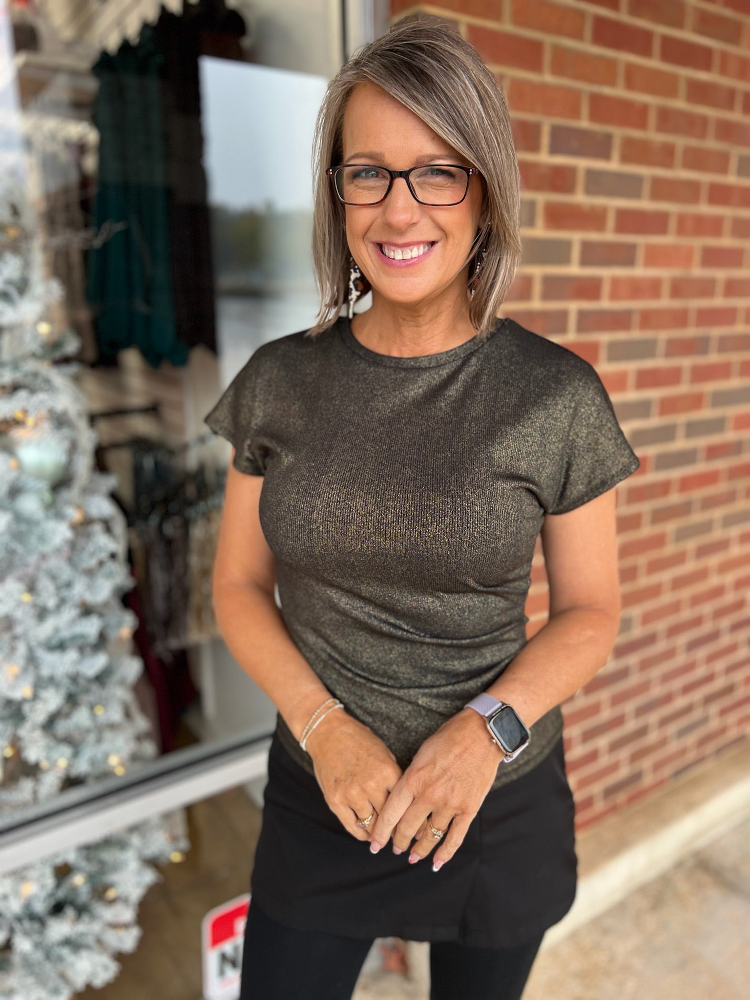 Gold Short Sleeve Crewneck Top - A'Bekah's Boutique