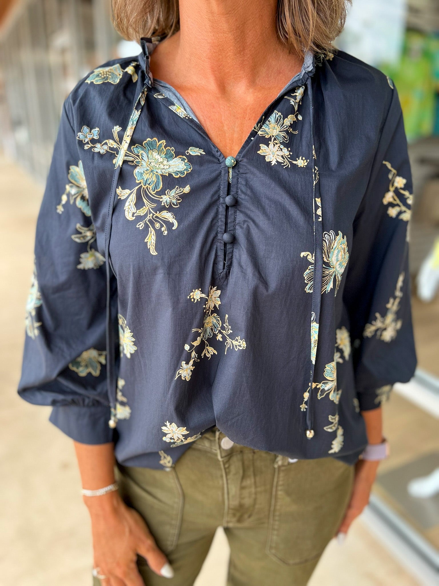 Gracefully Yours Black Floral 3/4 Length Sleeve Top - A'Bekah's Boutique
