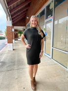 Greatest Of All Time Olive Drop Shoulder Fitted Sweater Dress with Chest Pocket - A'Bekah's Boutique