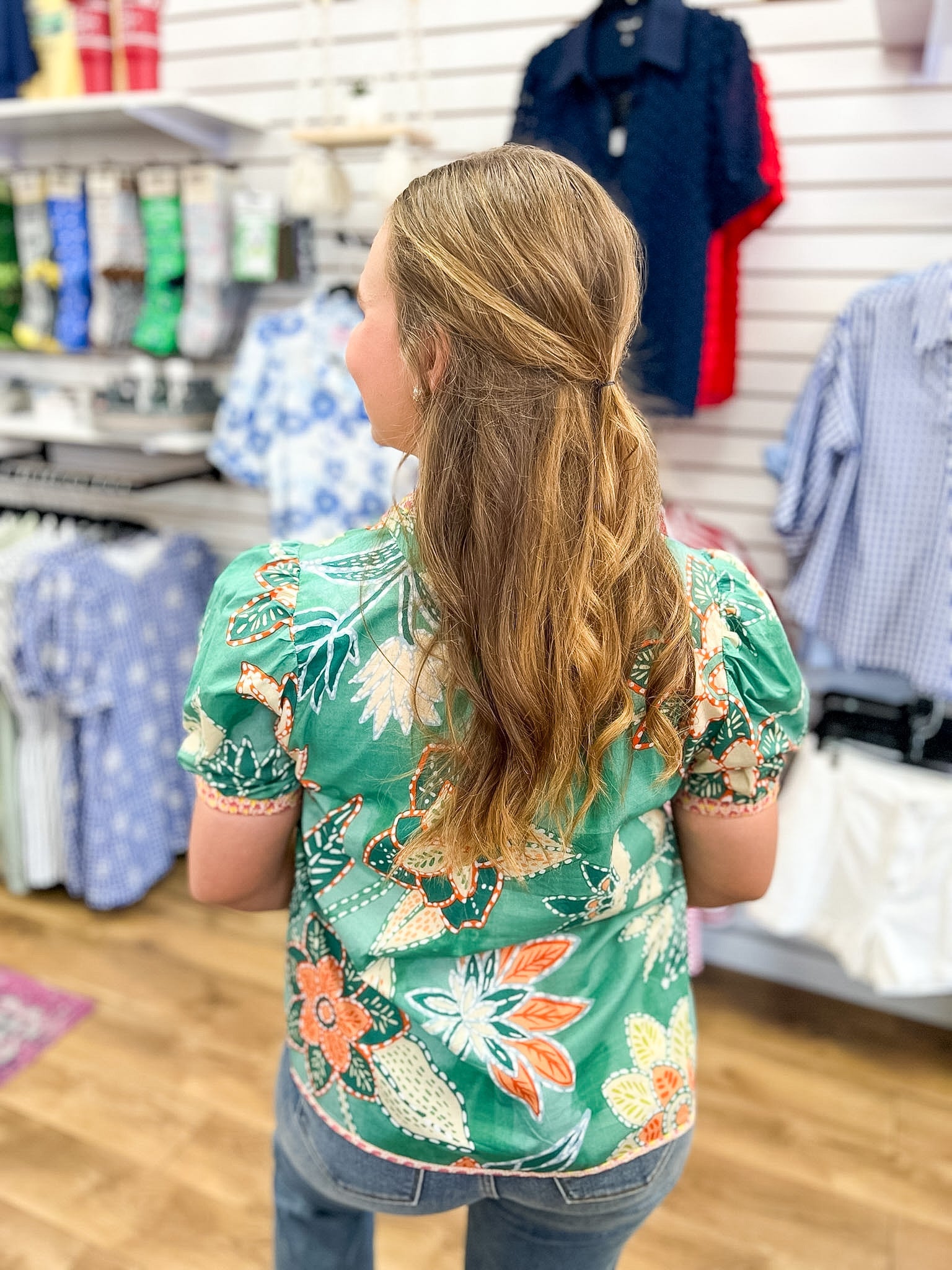 Green Abstract Floral Patchwork Top - A'Bekah's Boutique