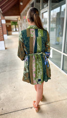 Green Floral Half Puff Sleeve Dress with Waist Tie - A'Bekah's Boutique