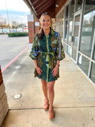 Green Floral Half Puff Sleeve Dress with Waist Tie - A'Bekah's Boutique