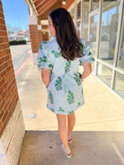 Green Floral Striped Dress with Short Puff Sleeves - A'Bekah's Boutique