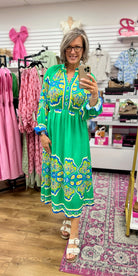 Green Mix Border Print Midi Dress - A'Bekah's Boutique