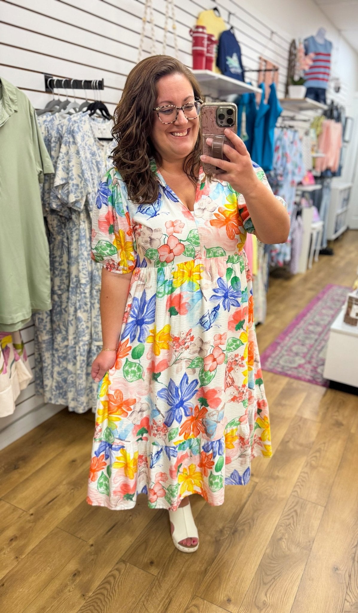 Green Mix Watercolor Floral Midi Dress - A'Bekah's Boutique