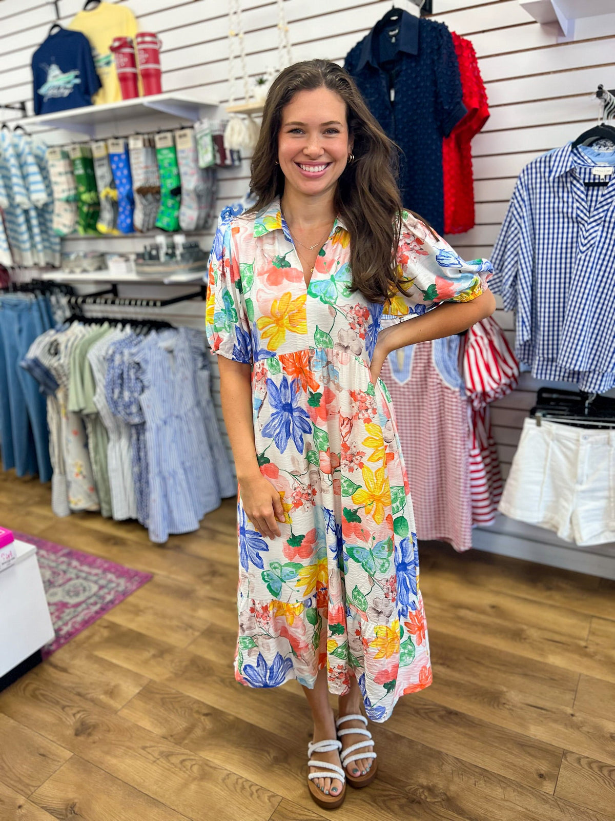 watercolor dress Green Mix Floral Midi – A'Bekah's Boutique Charlies measurements New Vintage Green Medieval tag:[pull-aside access] Waist Size:44W