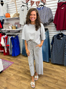 Grey and White Striped Pant Set - A'Bekah's Boutique